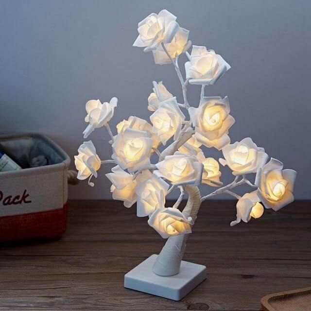 LED Romantic Warm Rose Flower Tree Night Light Lamp with Clock - Image 2