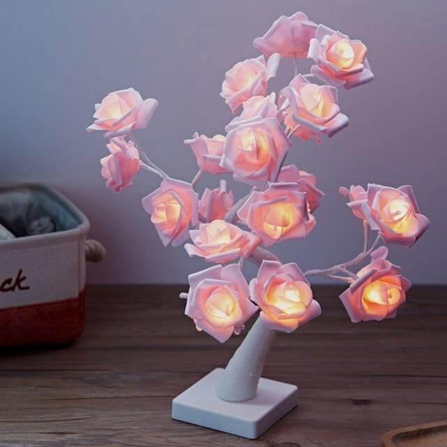 LED Romantic Warm Rose Flower Tree Night Light Lamp with Clock