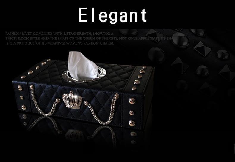 Luxury Crown Leather with Crystal Rhinestone Tissue Box