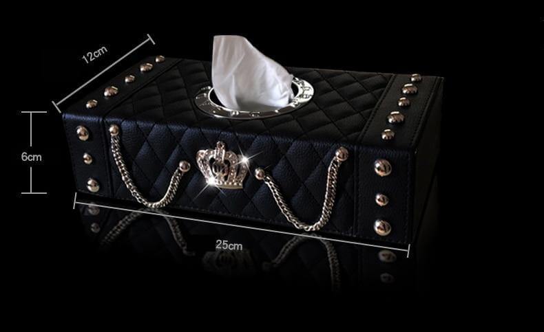 Luxury Crown Leather with Crystal Rhinestone Tissue Box