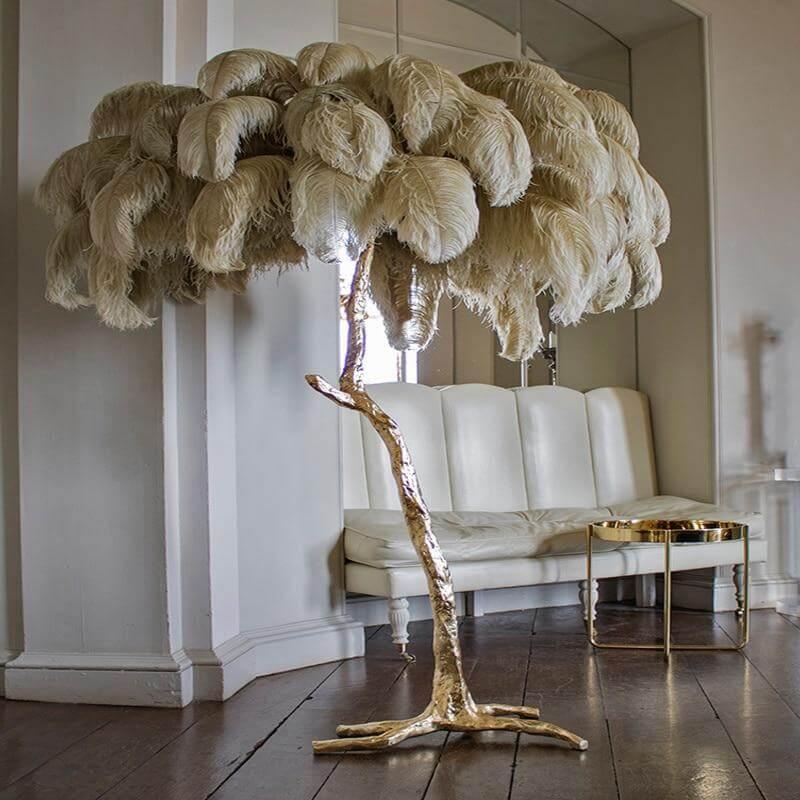 Icelandic Ostrich Feather Tree Lamp