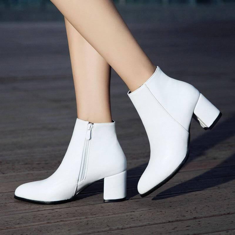Comfortable Zipper Thick High Heels Ankle Boots for Spring - Image 0