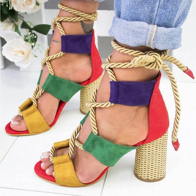 Lace Up Colorful Gladiator Sandals - Image 0