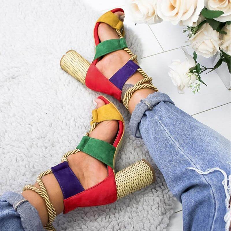 Lace Up Colorful Gladiator Sandals