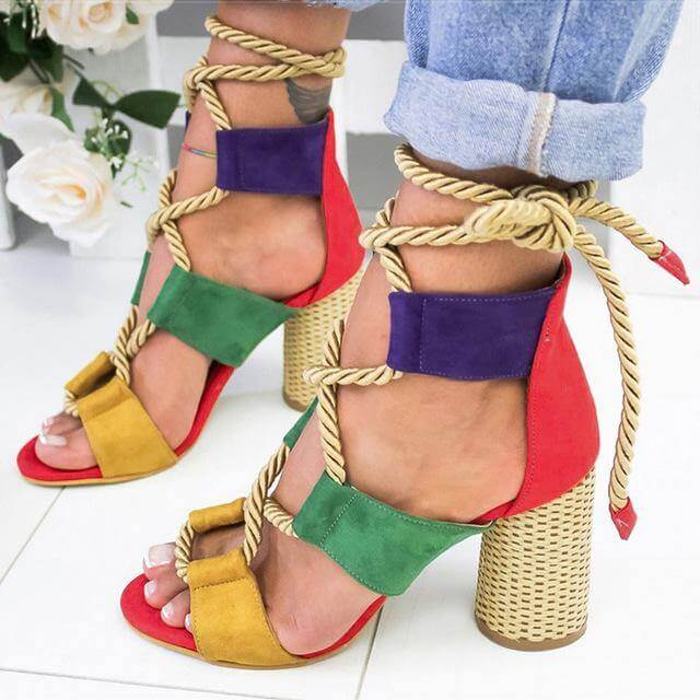 Lace Up Colorful Gladiator Sandals