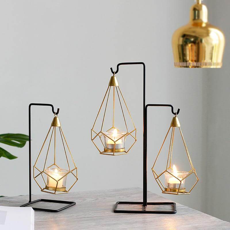Nordic Gold Geometric Metal Candle Holder - Image 0