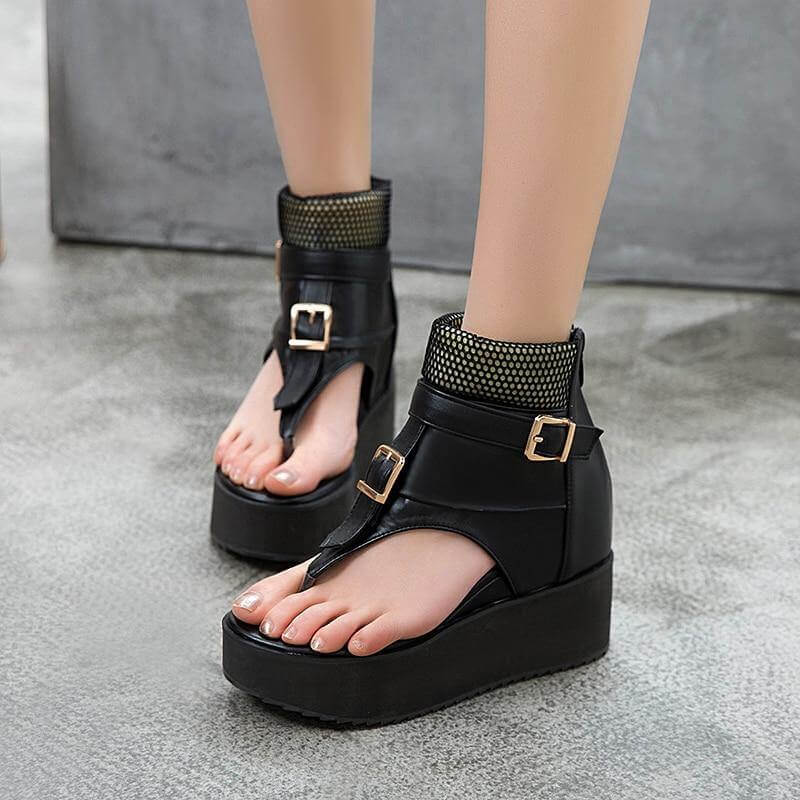 Leather Gladiator Platform Sandals - Image 5