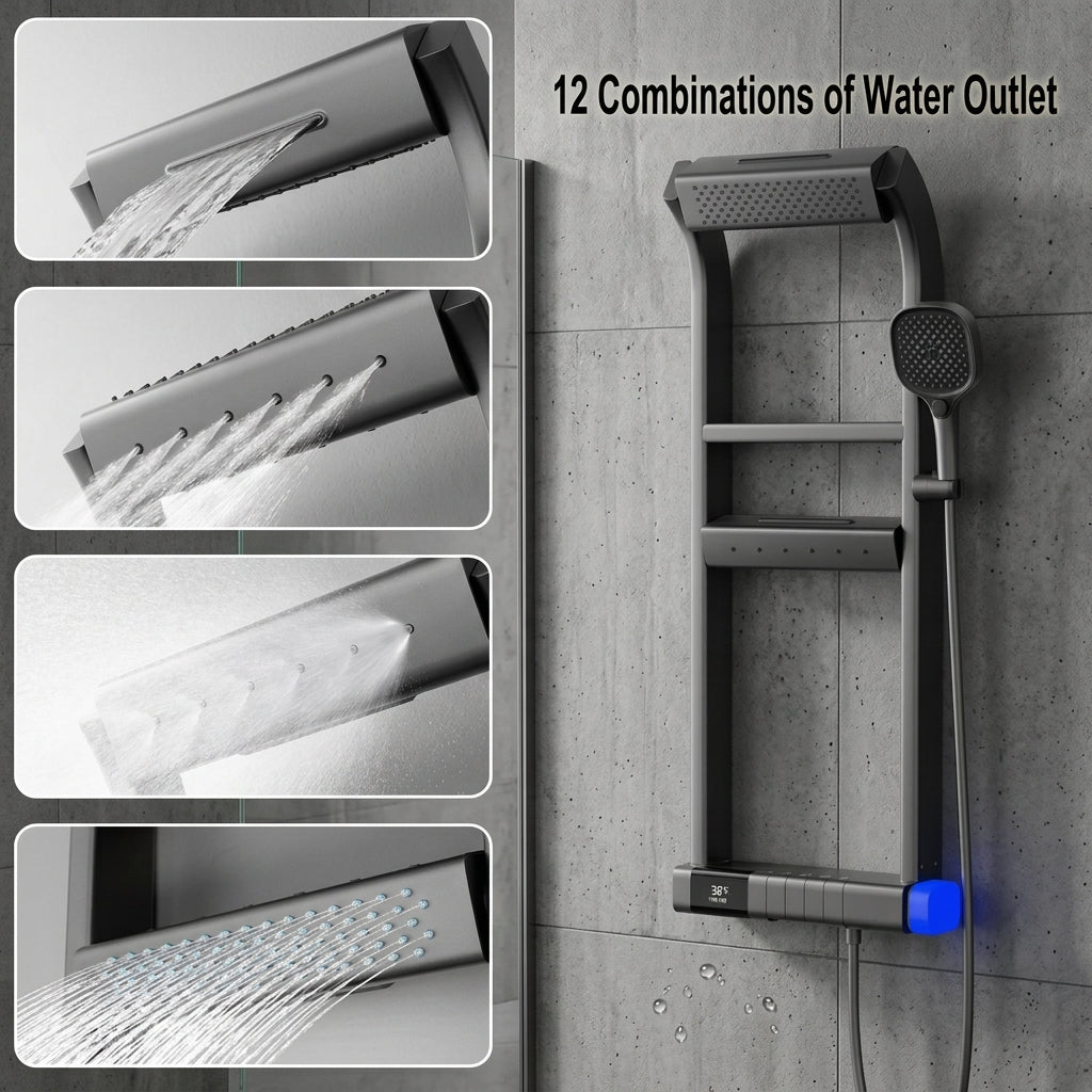 Modern LED Digital Display Thermostatic Piano Keys Shower Set - Image 3