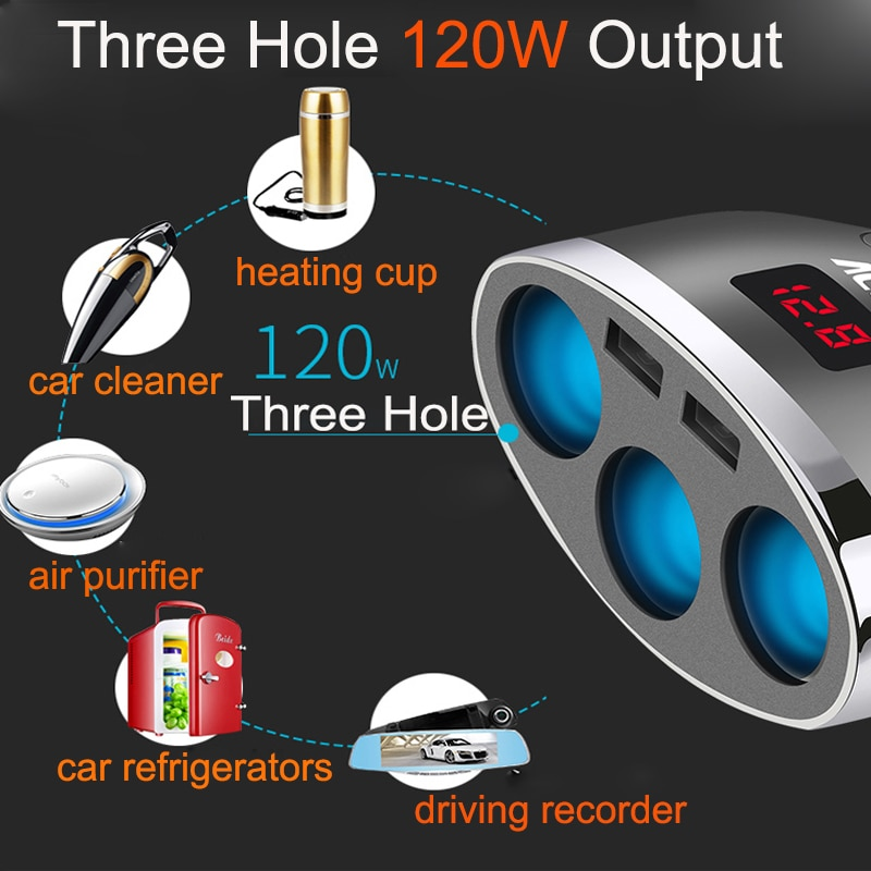 3in1 Dual USB Port Car Lighter Socket Splitter