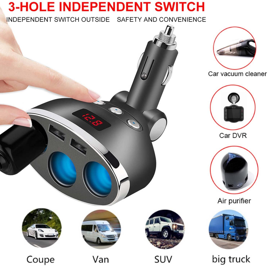 3in1 Dual USB Port Car Lighter Socket Splitter - Image 2