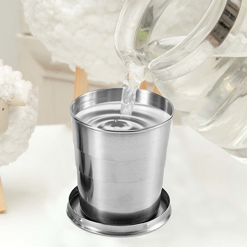 Foldable Portable Stainless Steel Camping Cup With Keychain - Image 0