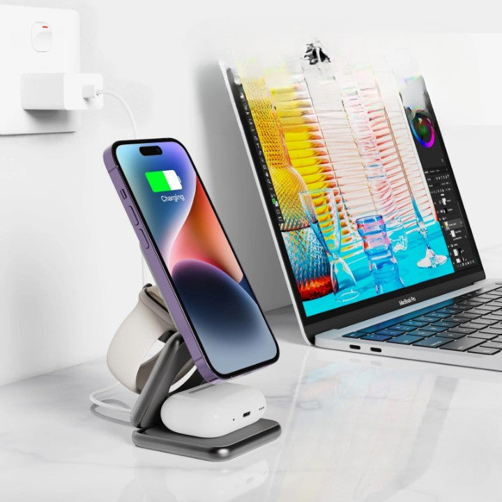3in1 Foldable Magnetic Smart Wireless Charger Stand - Image 0