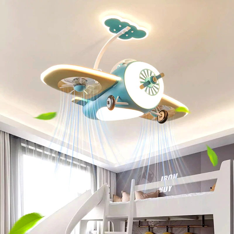 Futuristic Airplane Kids Bedroom Ceiling RC Fan Lamp - Image 0
