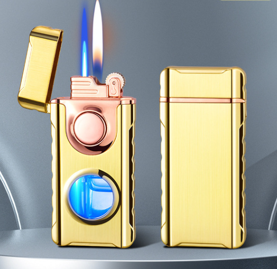 Blue Glow Dual Flame Metal Lighter