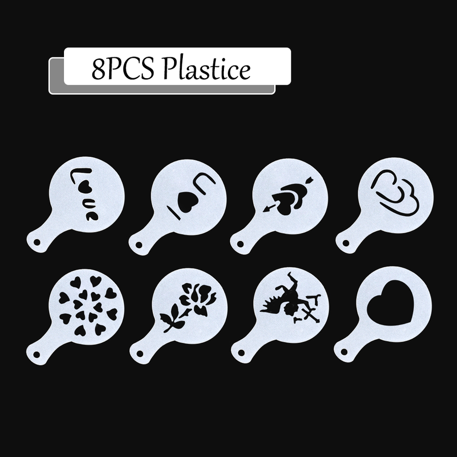 8Pcs Coffee Cake Decoration Stencil Molds - Image 3