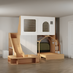 Playtime Loft Dual-Level Wooden Playground Slide Bed Set