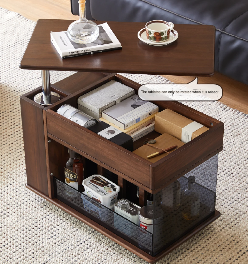 Walnut Wave Elegant Adjustable Rotating Side Table - Image 4
