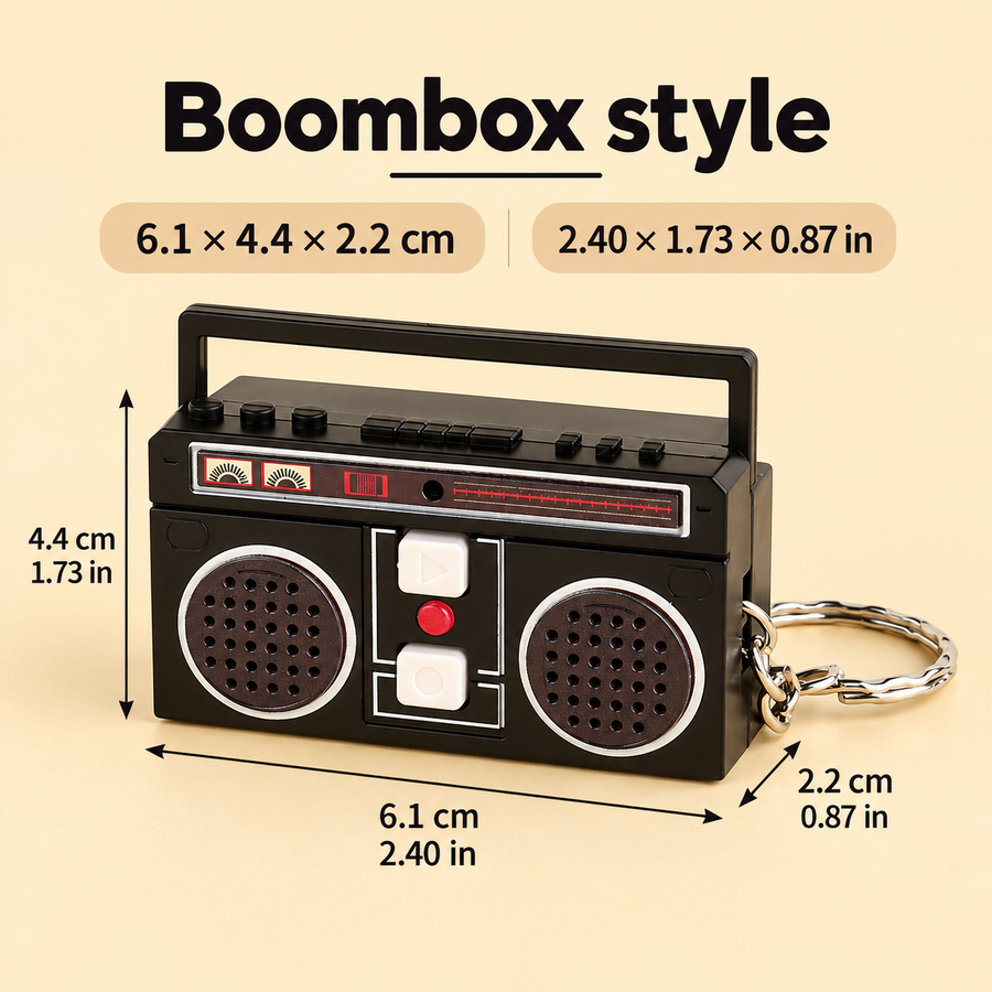 Retro boombox dimensions in centimeters and inches