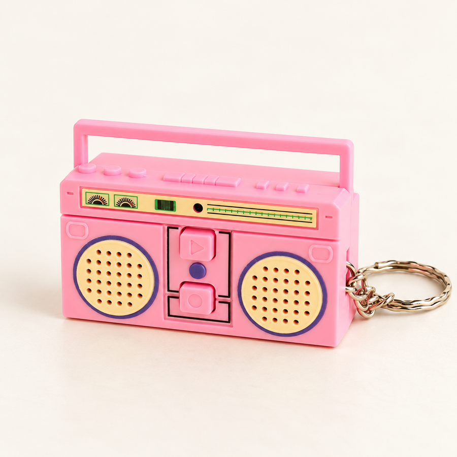 Retro boombox keychain in pink