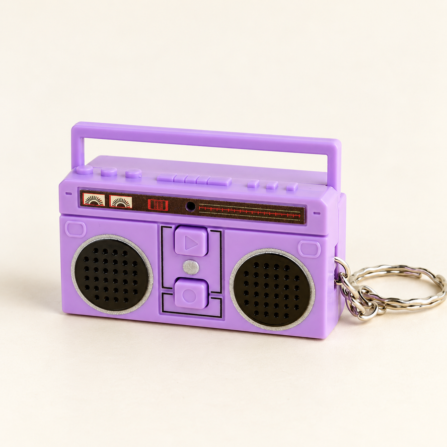 Retro boombox keychain in purple