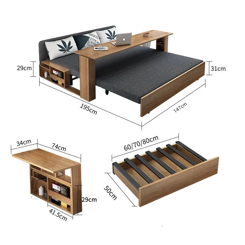 Modern Space Saving Transformable Wooden Foldable Sofa Bed