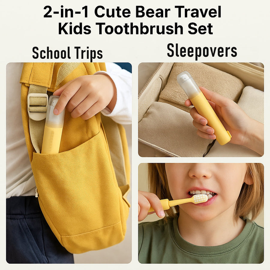 2in1 Cute Bear Travel Kids Toothbrush Set - Image 3
