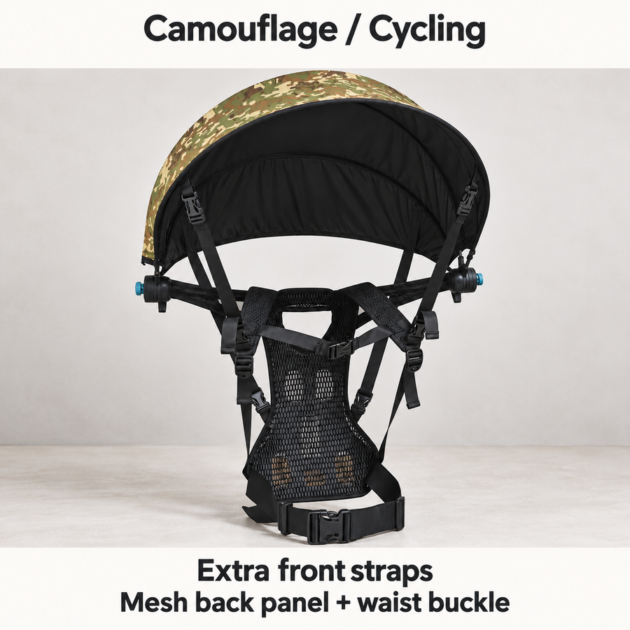 Trailshade Camouflage / Cycling: Extra front straps; Mesh back panel + waist buckle