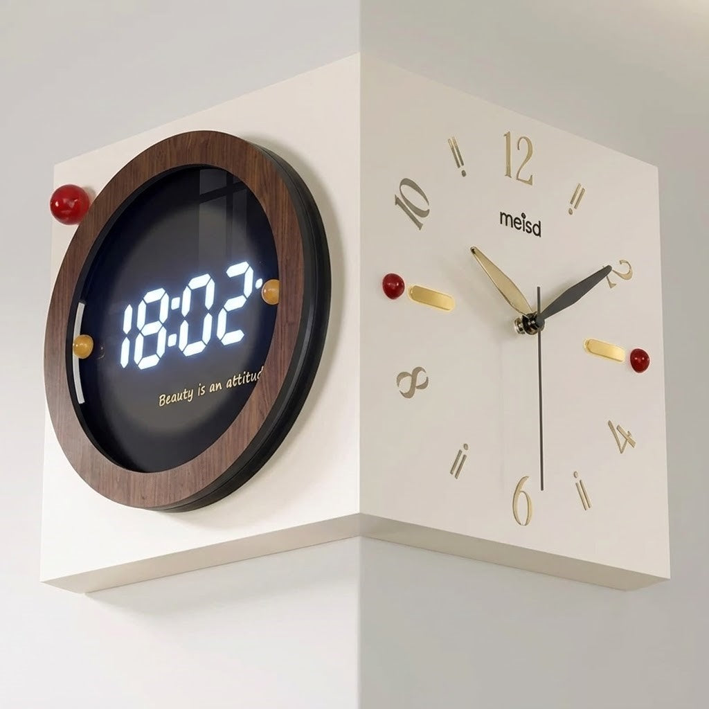 Corner-Split Dual Display Minimal Wall Clock - Image 0