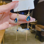 Korean Style Blue Crystal Phoenix Earrings