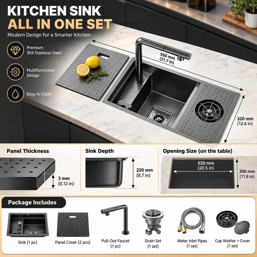Ombretta Hidden Concealed Kitchen Sink Cover Board