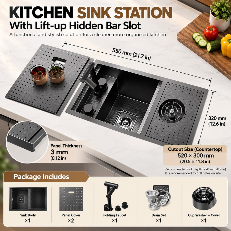 Ombretta Hidden Concealed Kitchen Sink Cover Board