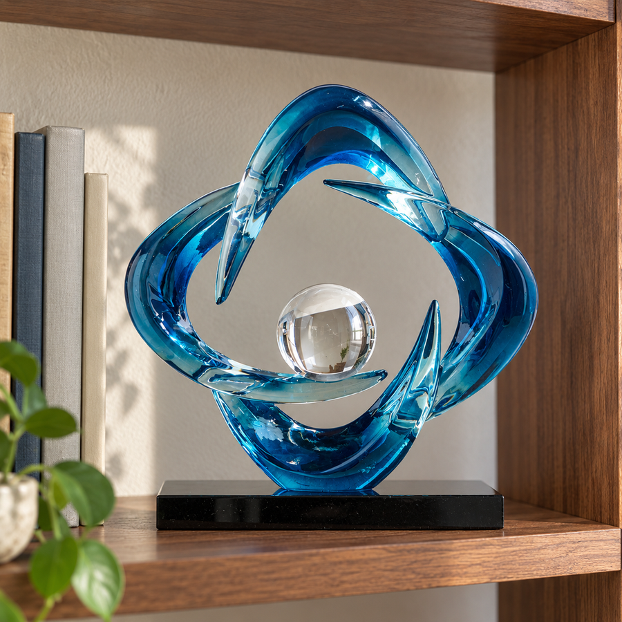Blue bookshelf styling