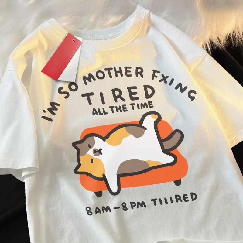 Tired Cat Humor T-Shirt - Image 5