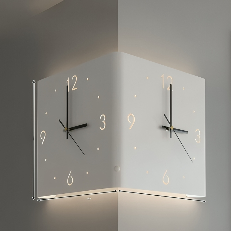 Double-Sided Illuminated Corner Silent Wall Clock