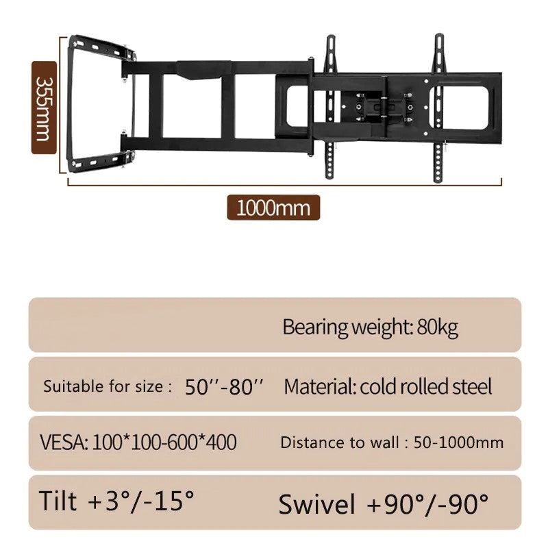 Adjustable Steady Hold High-Power Long Reach TV Wall Mount - Image 8