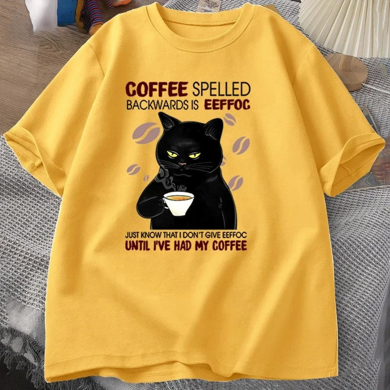 Coffee Spelled Backwards Cat Funny T-Shirt