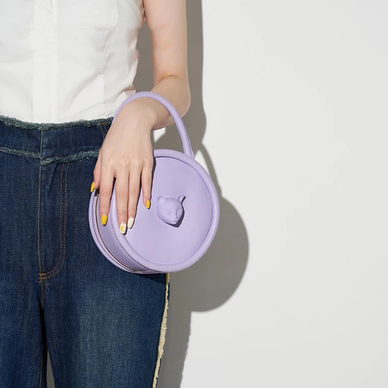 Roundabout Catface Leather Handbag - Image 4
