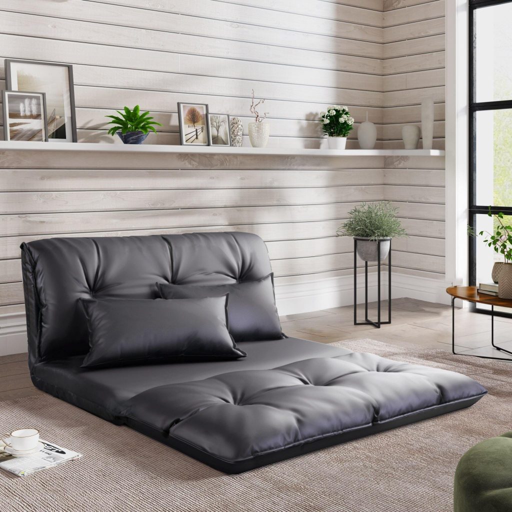 Modern Foldable PU Leather Leisure Floor Sofa Bed with 2 Pillows - MaviGadget