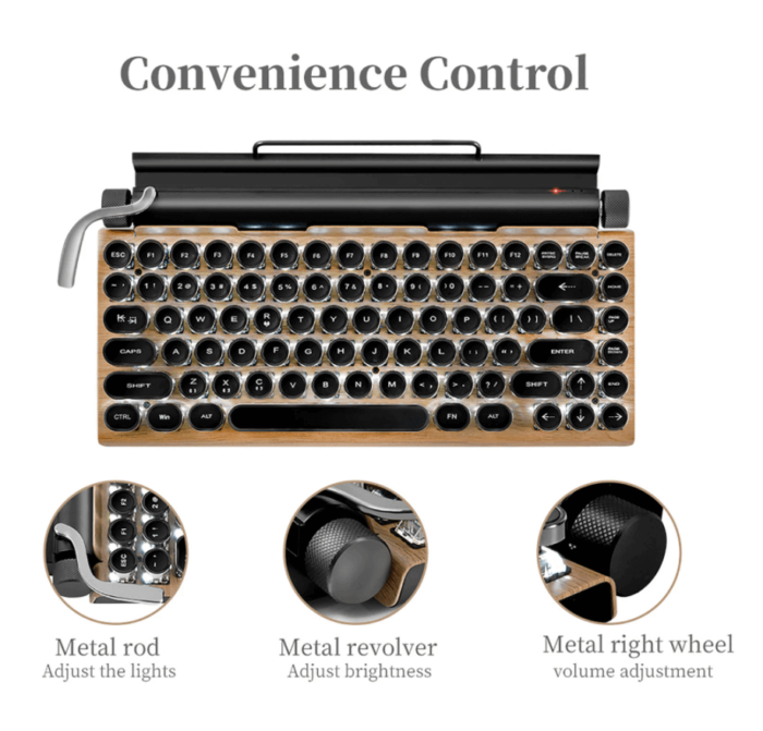 Typewriter Wireless Colorful Backlight Retro Keyboard - MaviGadget