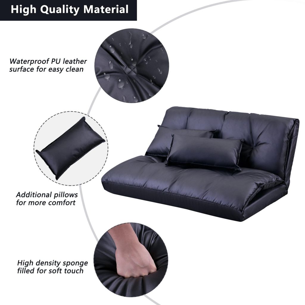 Modern Foldable PU Leather Leisure Floor Sofa Bed with 2 Pillows - MaviGadget