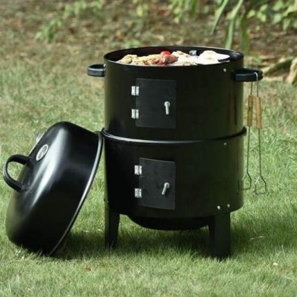Smoker BBQ Round Stackable Grill with Lid - MaviGadget