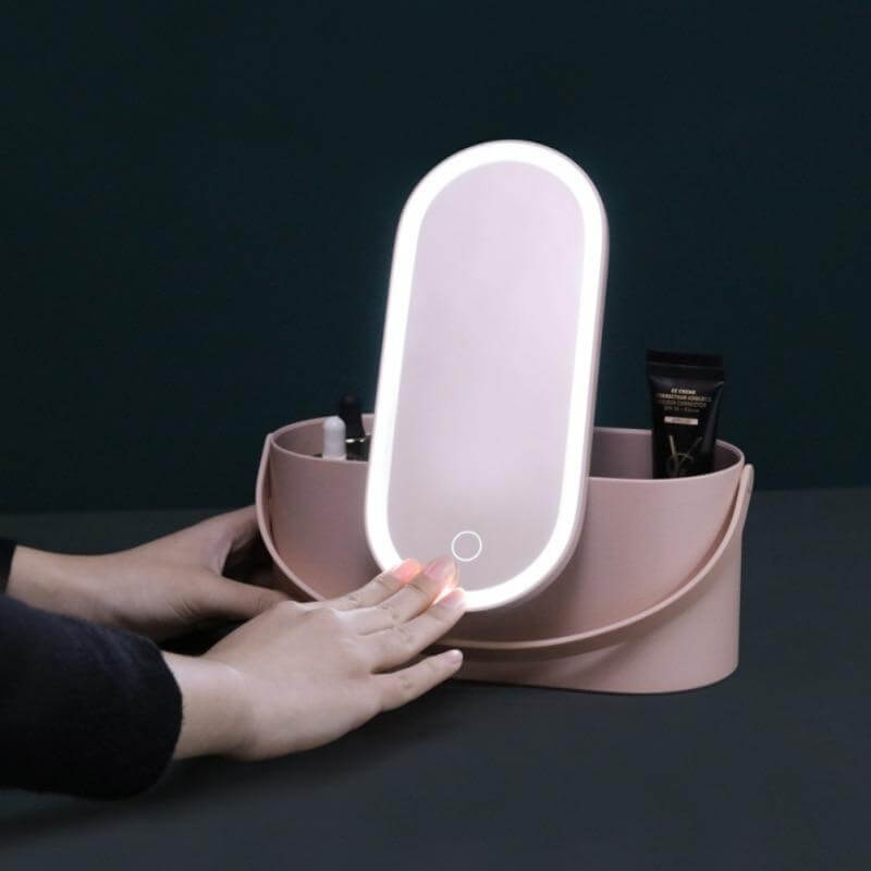 2 In 1 Cosmetic Storage Box with Led Light Mirror - MaviGadget