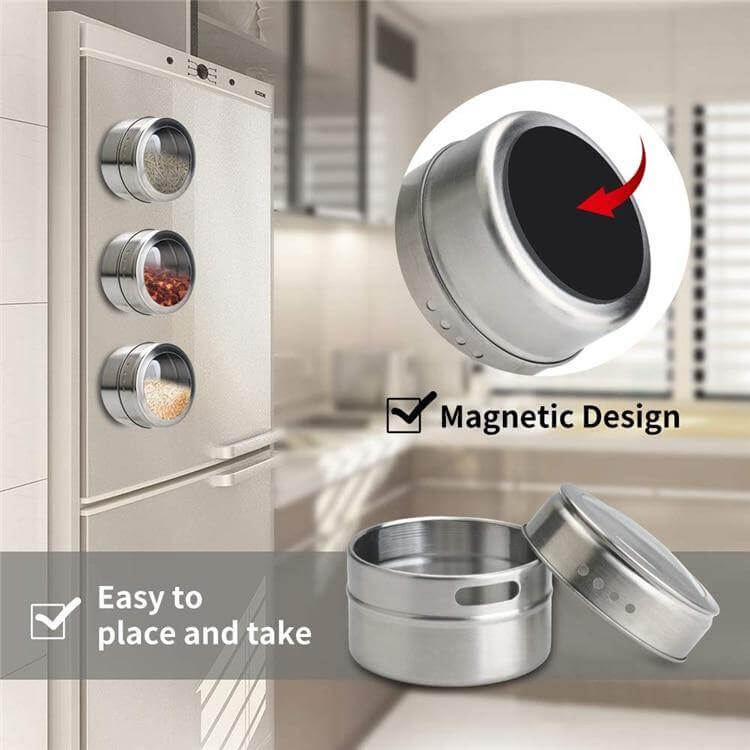 Magnetic Stainless Steel Seasoning Spice Jar Set - MaviGadget