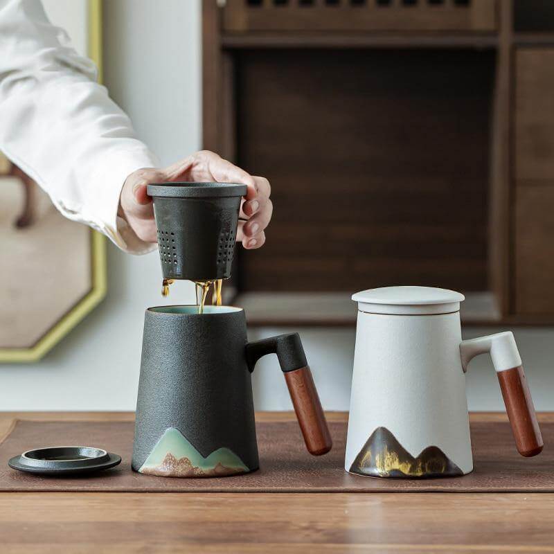Mountain Art Ceramic Tea Mugs With Filter - MaviGadget