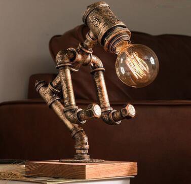 Robot Human Figures Iron Pipe Table Lamps - MaviGadget