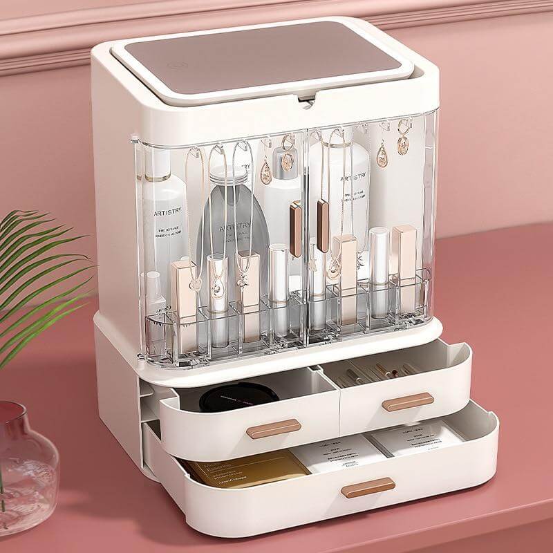 Cosmetic Make-up Jewelry Organizer with Led Lighted Mirror - MaviGadget