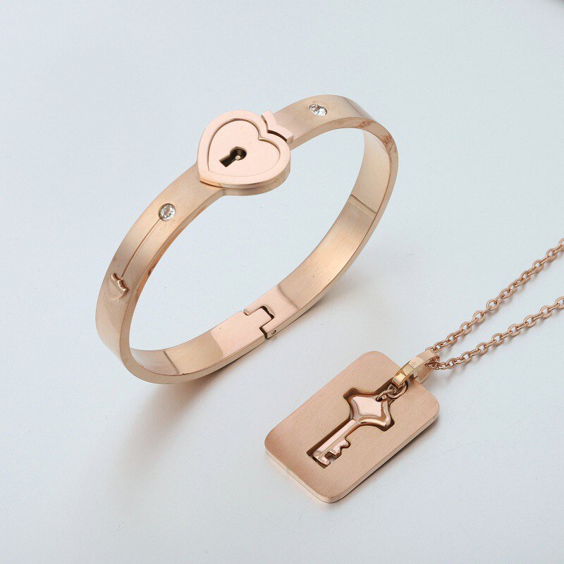 Luxtrada Heart Love Lock Bracelet with Lock Key Pendant Titanium Steel  Bangle Couple Sets (Gold) - Walmart.com