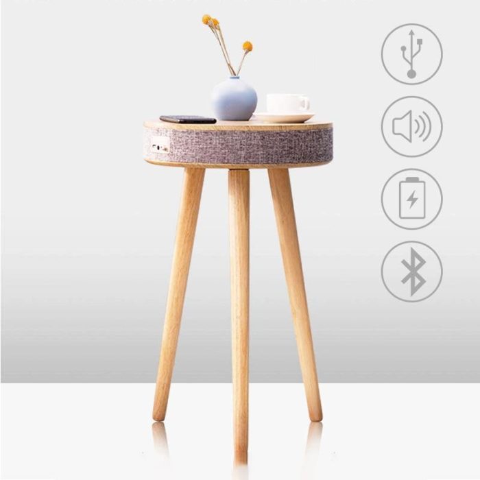 Smart Wooden Bluetooth Speaker Wireless Charging Coffee Side Table - MaviGadget