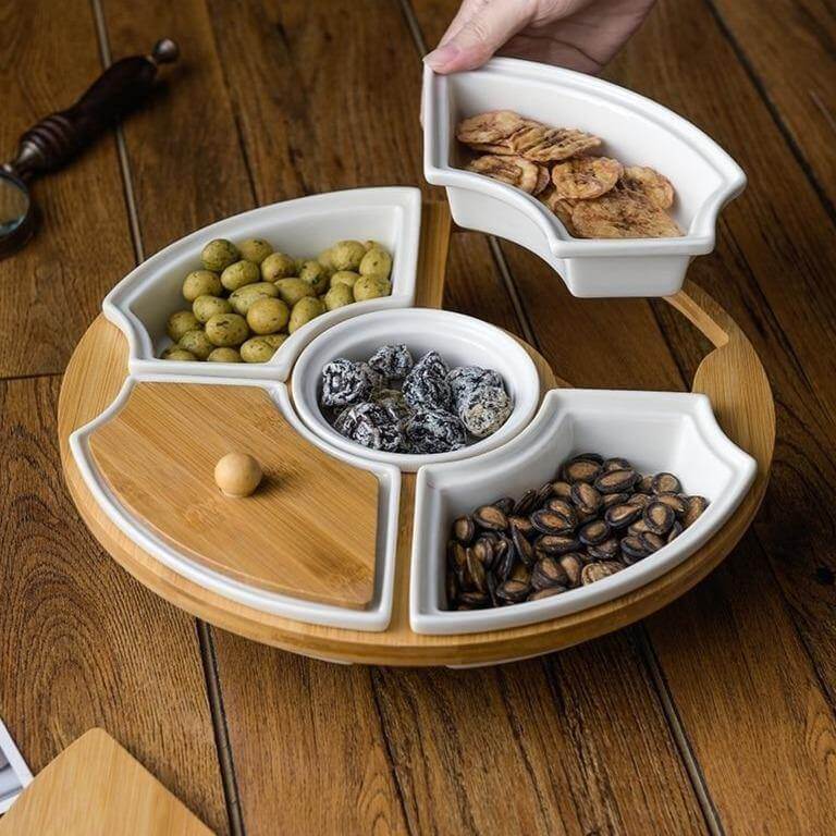 Five Grid Rotating Ceramic Breakfast Platter - MaviGadget