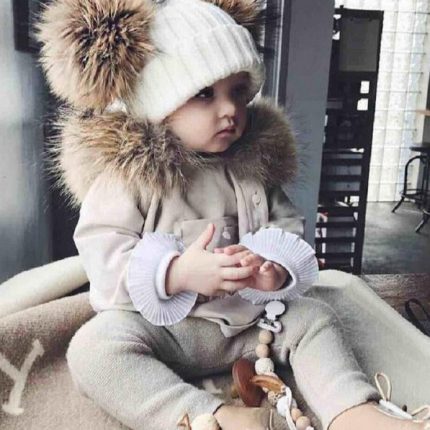 Baby Girl Hat Raccon Fur Two Ball Caps For Baby - MaviGadget
